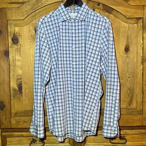 Mizzen + Main Leeward performance dress shirt SZ: Large Std fit. Gray/Blue/Pink